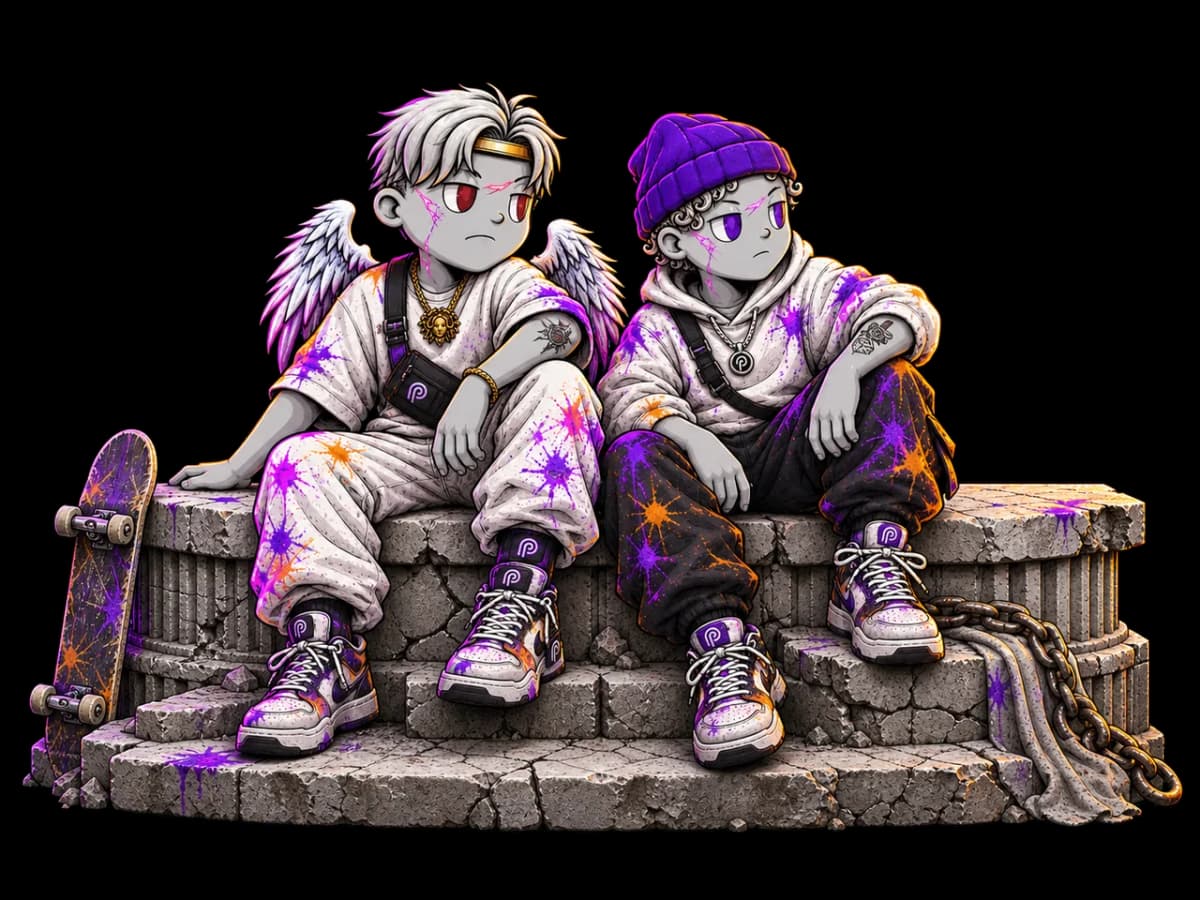 Two Pythenians sitting together on a broken Greco-Roman skate plinth