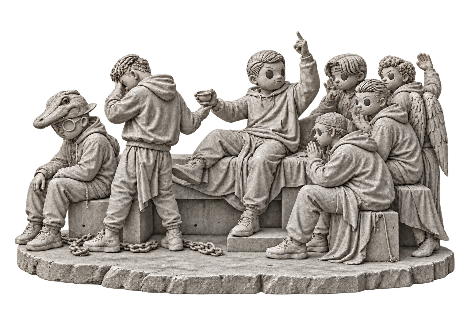 The Pythenians crew, still bare concrete